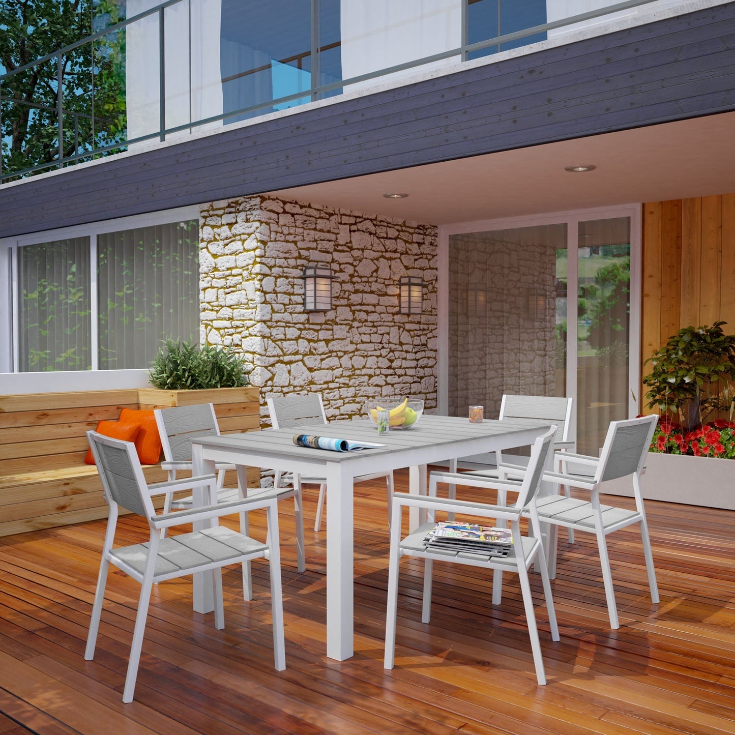 Modway Furniture Maine 7 Piece Outdoor Patio Dining Set - EEI-1749-BRN-GRY-SET