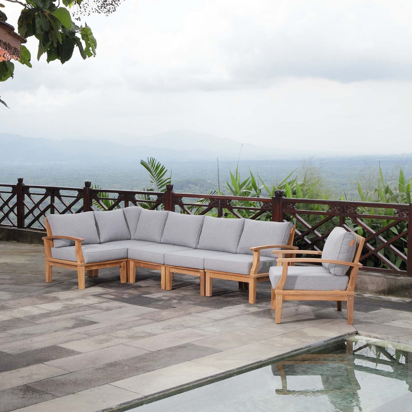Modway Furniture Marina 6 Piece Outdoor Patio Teak Set by Modway - EEI-1816-NAT-GRY-SET