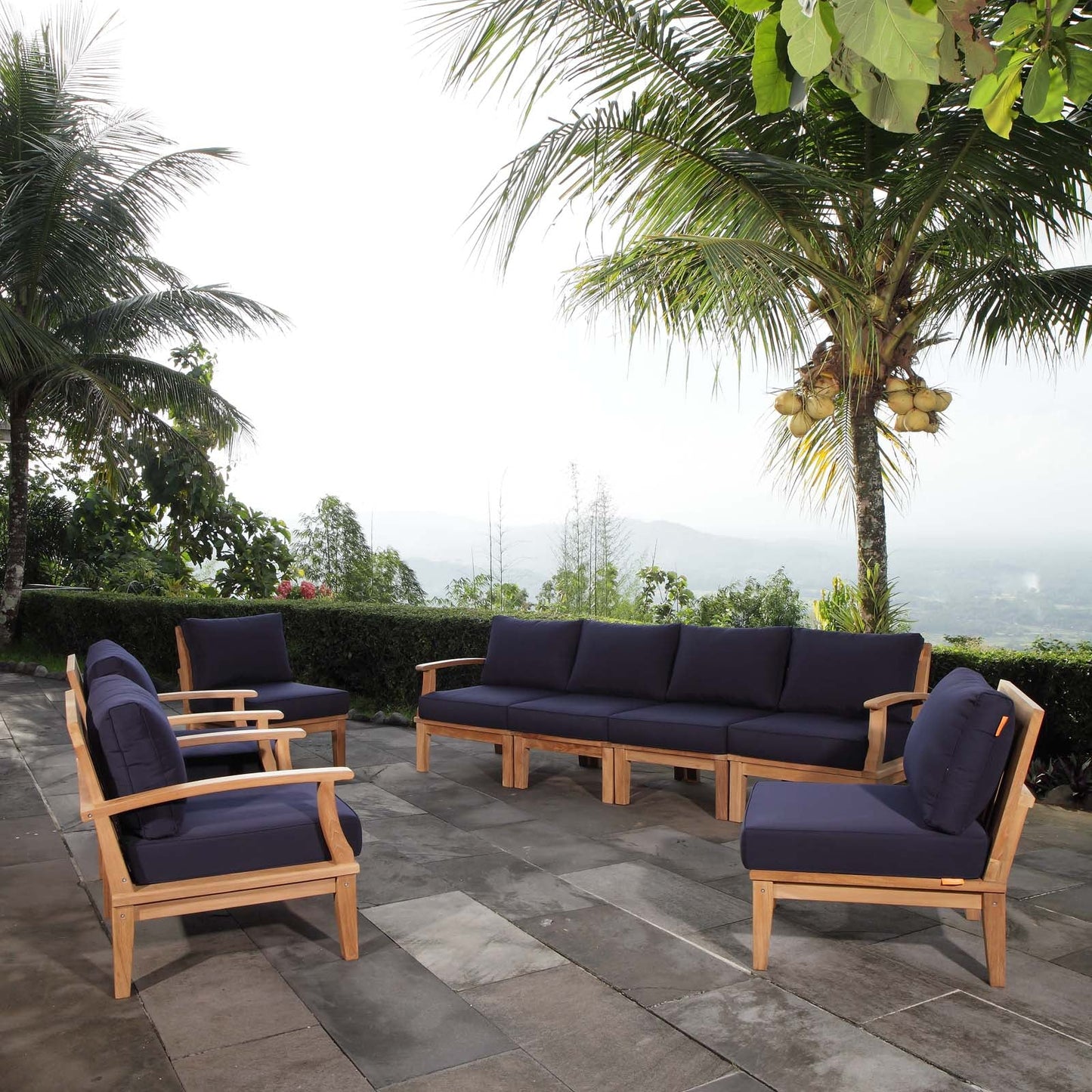 Modway Furniture Marina 8 Piece Outdoor Patio Teak Set by Modway – EEI-1817-NAT-GRY-SET