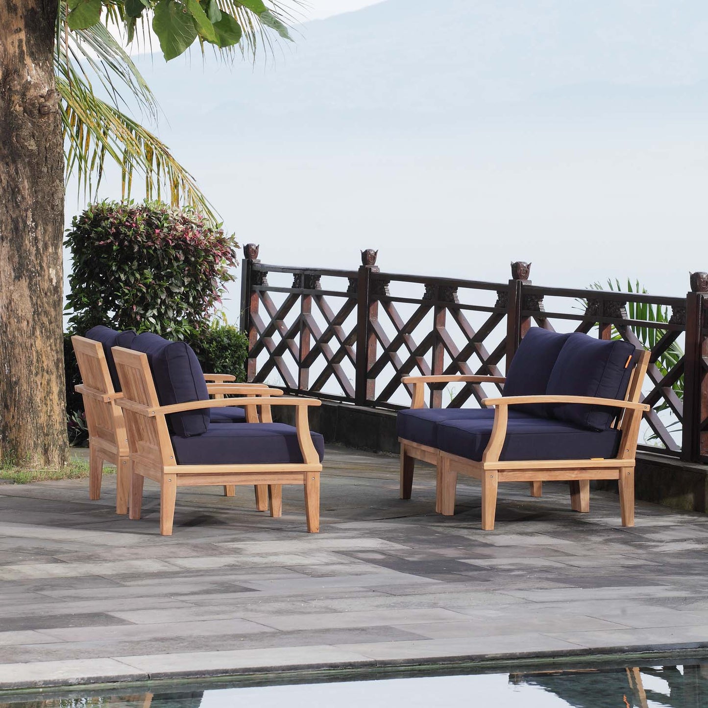 Modway Furniture Marina 4 Piece Outdoor Patio Teak Set by Modway – EEI-1818-NAT-GRY-SET