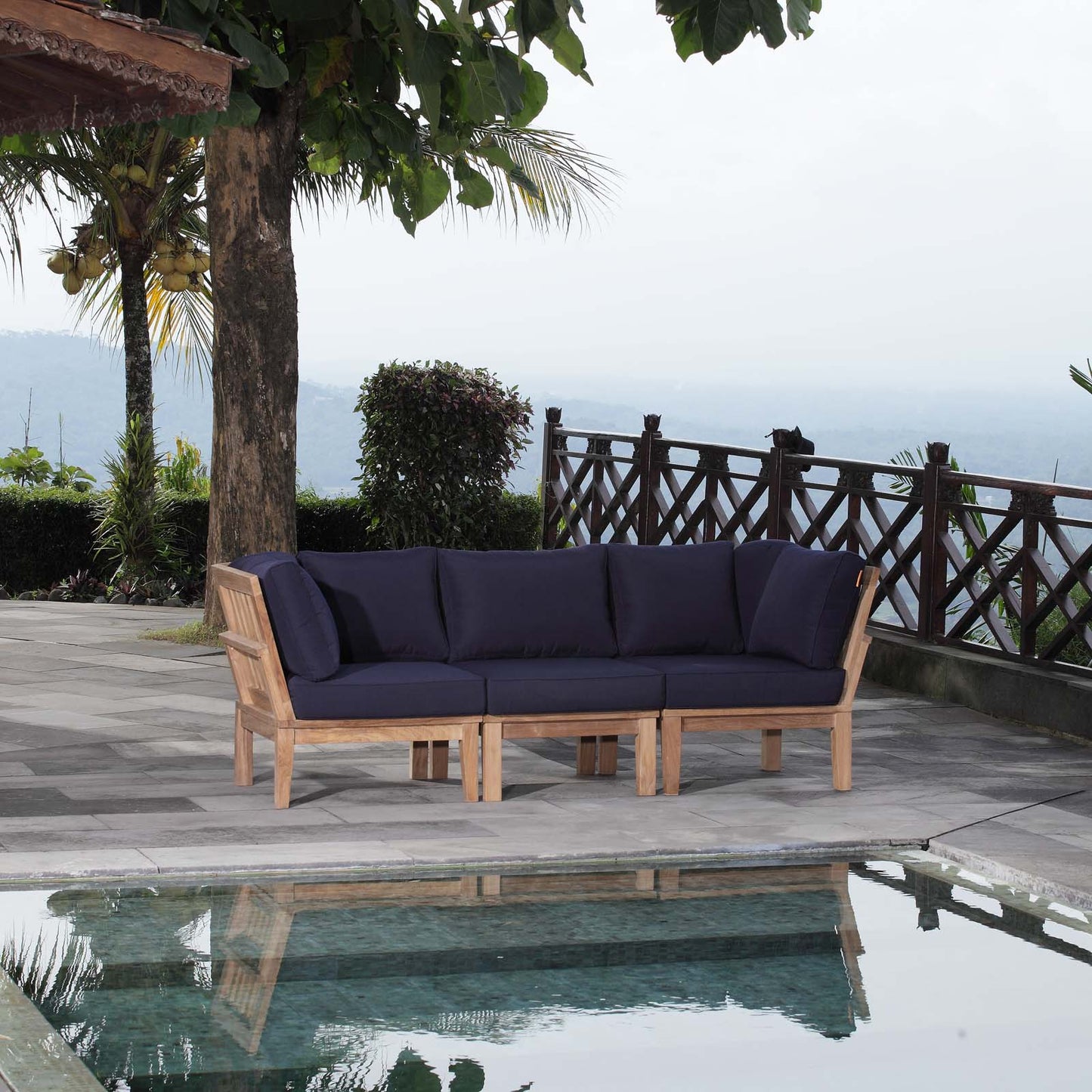Modway Furniture Marina 3 Piece Outdoor Patio Teak Set by Modway - EEI-1820-NAT-GRY-SET