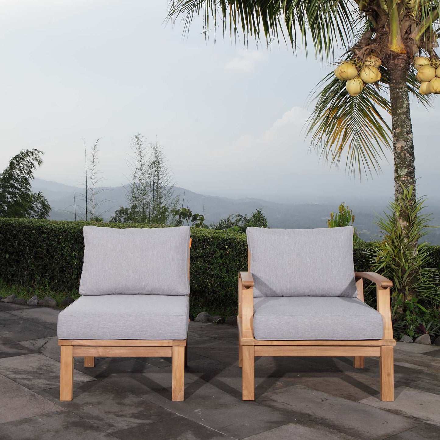 Modway Furniture Marina 2 Piece Outdoor Patio Teak Set – EEI-1823-NAT-GRY-SET