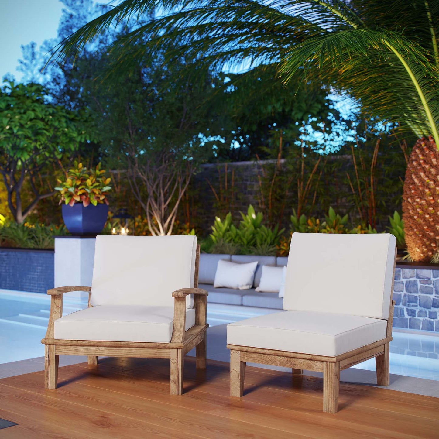 Modway Furniture Marina 2 Piece Outdoor Patio Teak Set – EEI-1823-NAT-GRY-SET