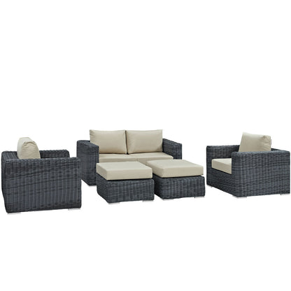 Modway Furniture Summon 5 Piece Outdoor Patio Sunbrella Sectional Set by Modway - EEI-1893-GRY-BEI-SET