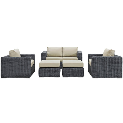 Modway Furniture Summon 5 Piece Outdoor Patio Sunbrella Sectional Set by Modway - EEI-1893-GRY-BEI-SET