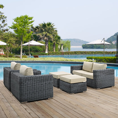 Modway Furniture Summon 5 Piece Outdoor Patio Sunbrella Sectional Set by Modway - EEI-1893-GRY-BEI-SET