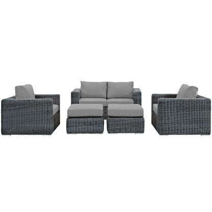 Modway Furniture Summon 5 Piece Outdoor Patio Sunbrella Sectional Set by Modway - EEI-1893-GRY-BEI-SET