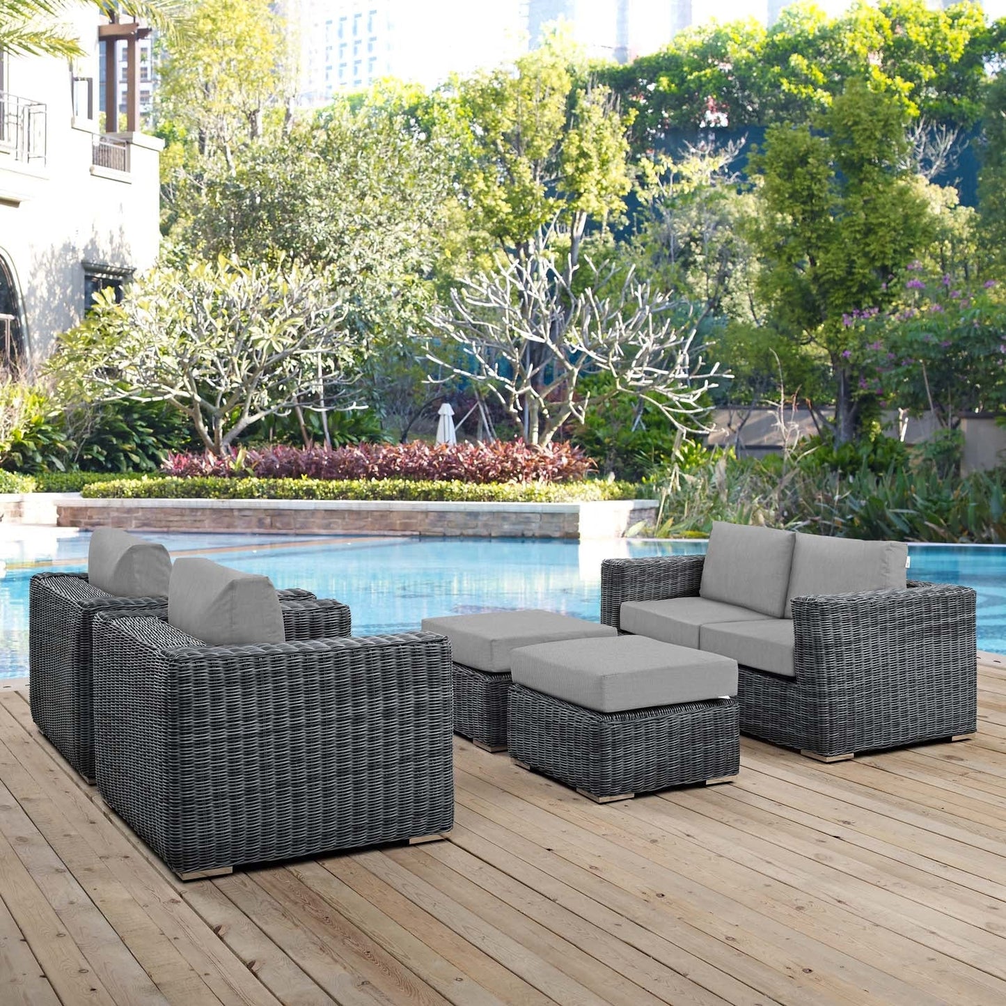 Modway Furniture Summon 5 Piece Outdoor Patio Sunbrella Sectional Set by Modway - EEI-1893-GRY-BEI-SET