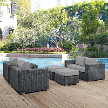 Modway Furniture Summon 5 Piece Outdoor Patio Sunbrella Sectional Set by Modway - EEI-1893-GRY-BEI-SET