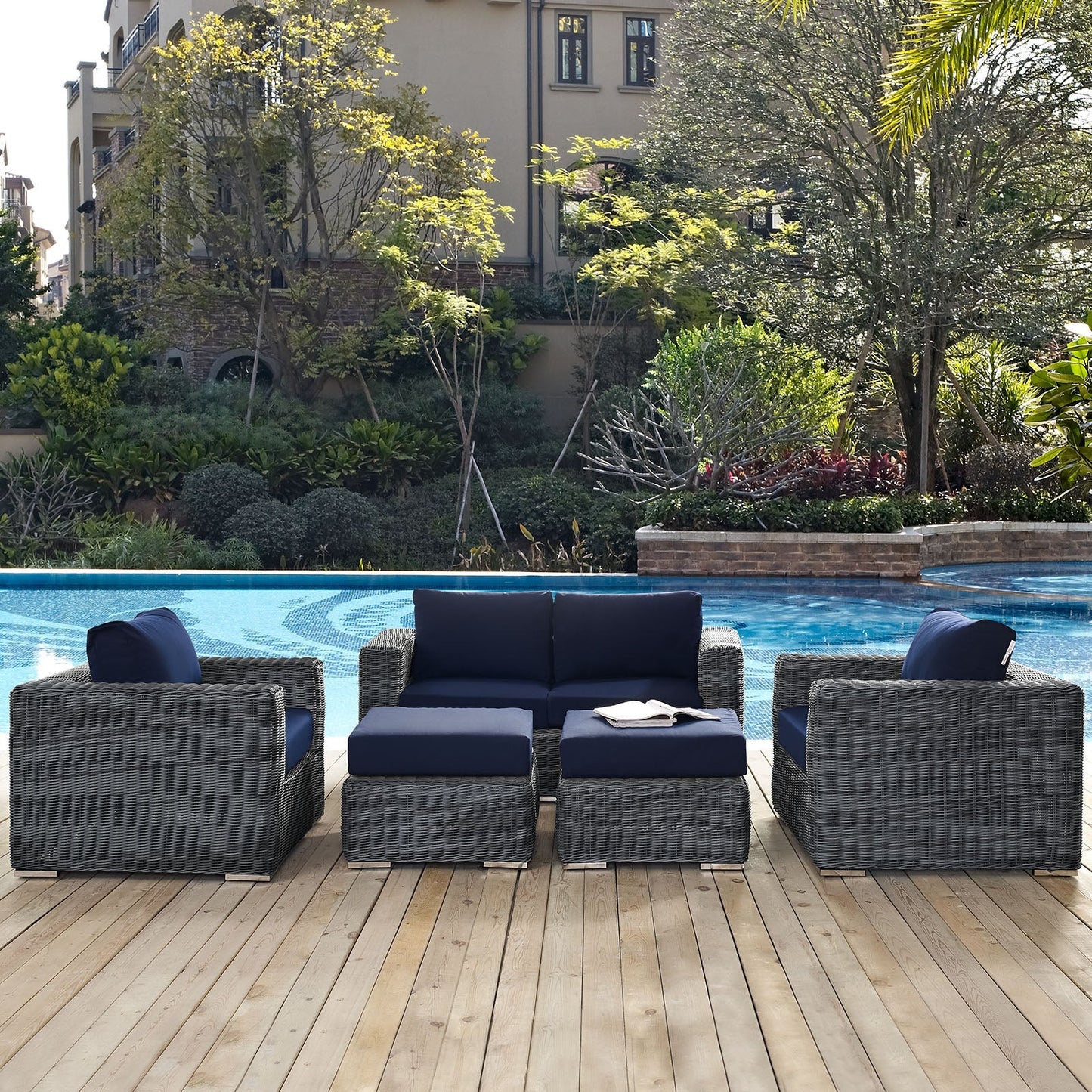 Modway Furniture Summon 5 Piece Outdoor Patio Sunbrella Sectional Set by Modway - EEI-1893-GRY-BEI-SET