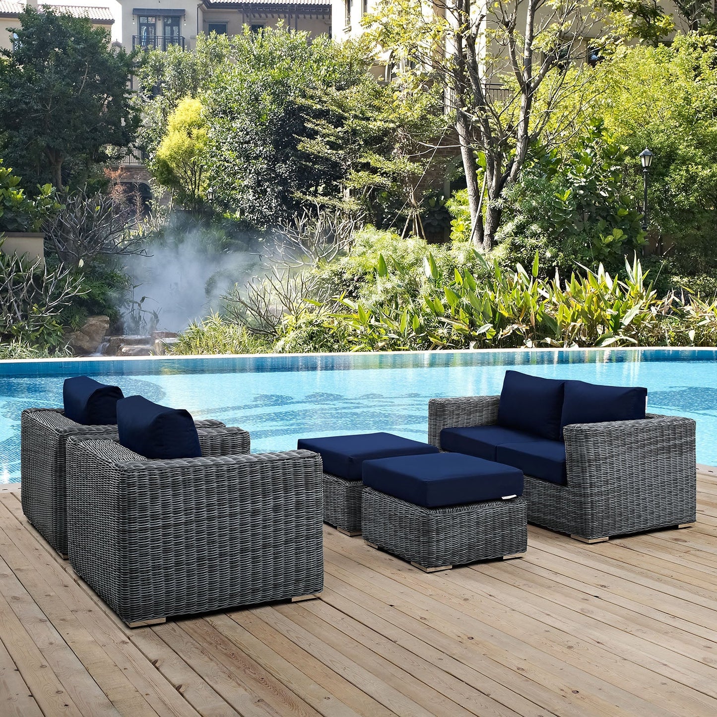 Modway Furniture Summon 5 Piece Outdoor Patio Sunbrella Sectional Set by Modway - EEI-1893-GRY-BEI-SET