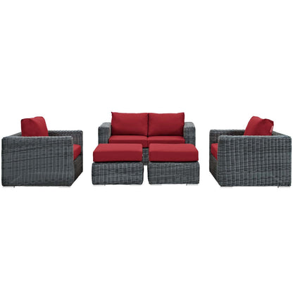 Modway Furniture Summon 5 Piece Outdoor Patio Sunbrella Sectional Set by Modway - EEI-1893-GRY-BEI-SET