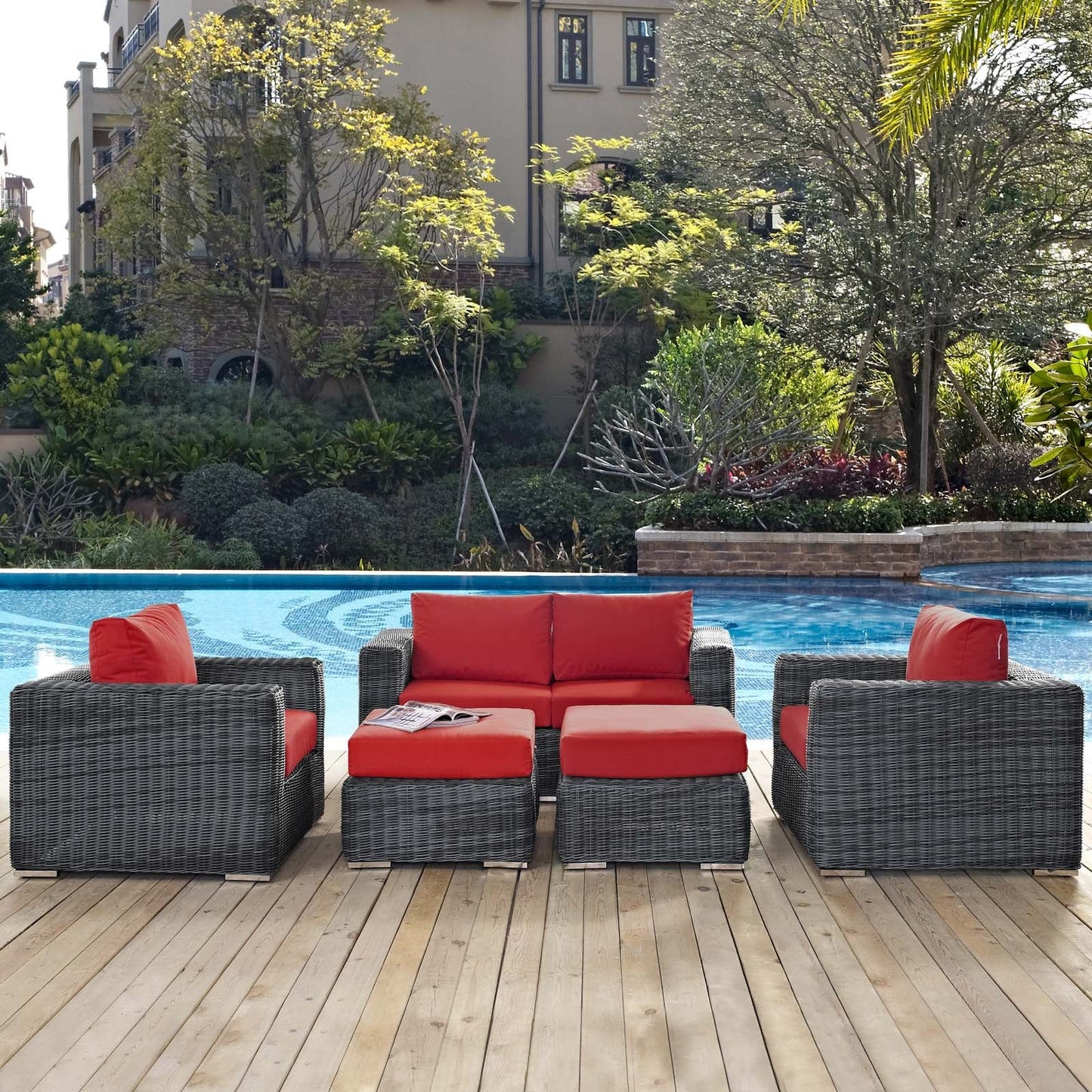 Modway Furniture Summon 5 Piece Outdoor Patio Sunbrella Sectional Set by Modway - EEI-1893-GRY-BEI-SET