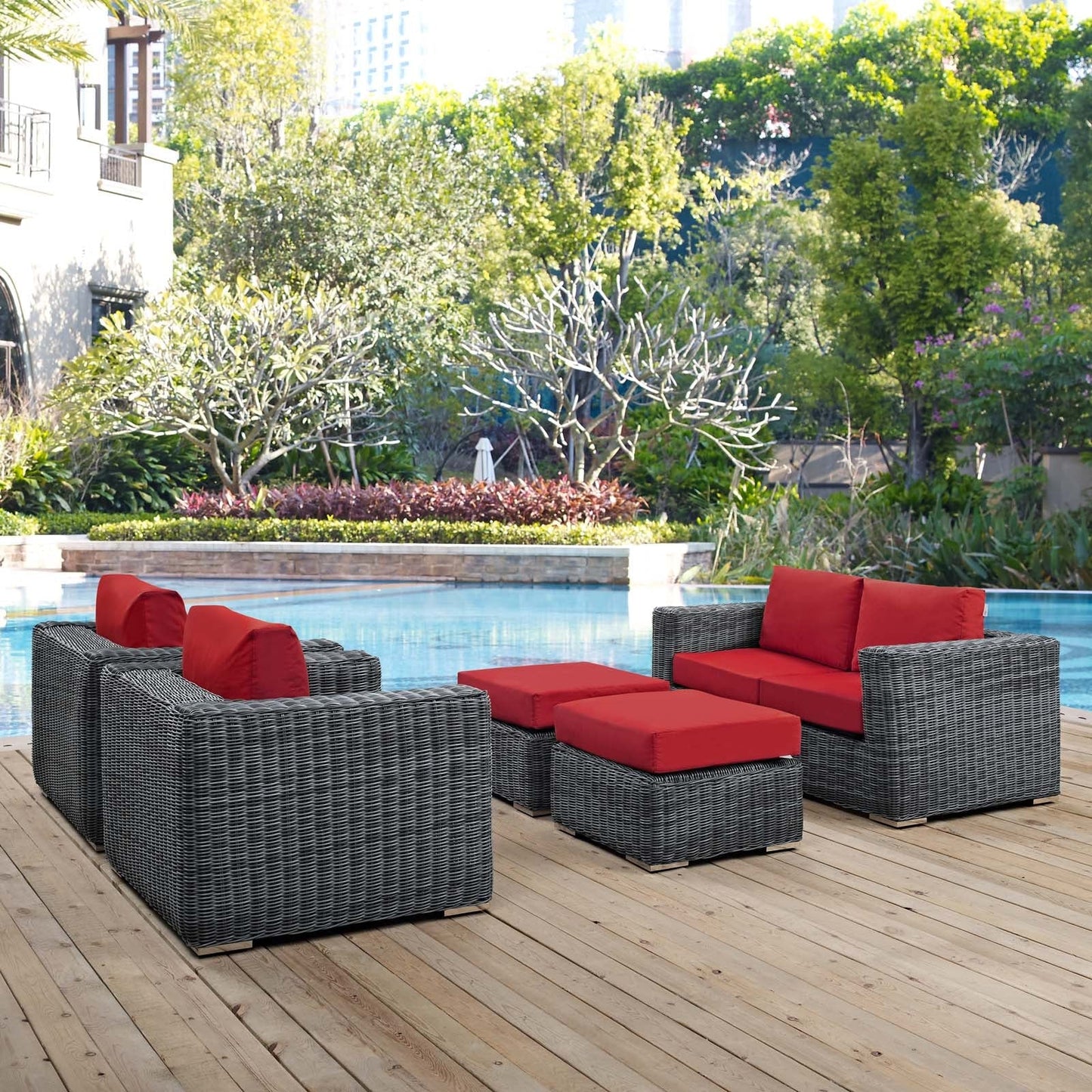 Modway Furniture Summon 5 Piece Outdoor Patio Sunbrella Sectional Set by Modway - EEI-1893-GRY-BEI-SET