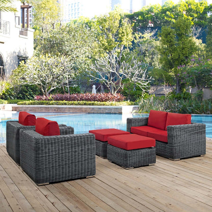 Modway Furniture Summon 5 Piece Outdoor Patio Sunbrella Sectional Set by Modway - EEI-1893-GRY-BEI-SET