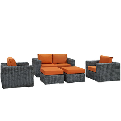 Modway Furniture Summon 5 Piece Outdoor Patio Sunbrella Sectional Set by Modway - EEI-1893-GRY-BEI-SET