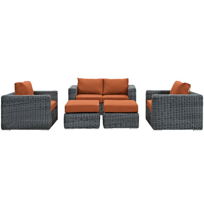 Modway Furniture Summon 5 Piece Outdoor Patio Sunbrella Sectional Set by Modway - EEI-1893-GRY-BEI-SET