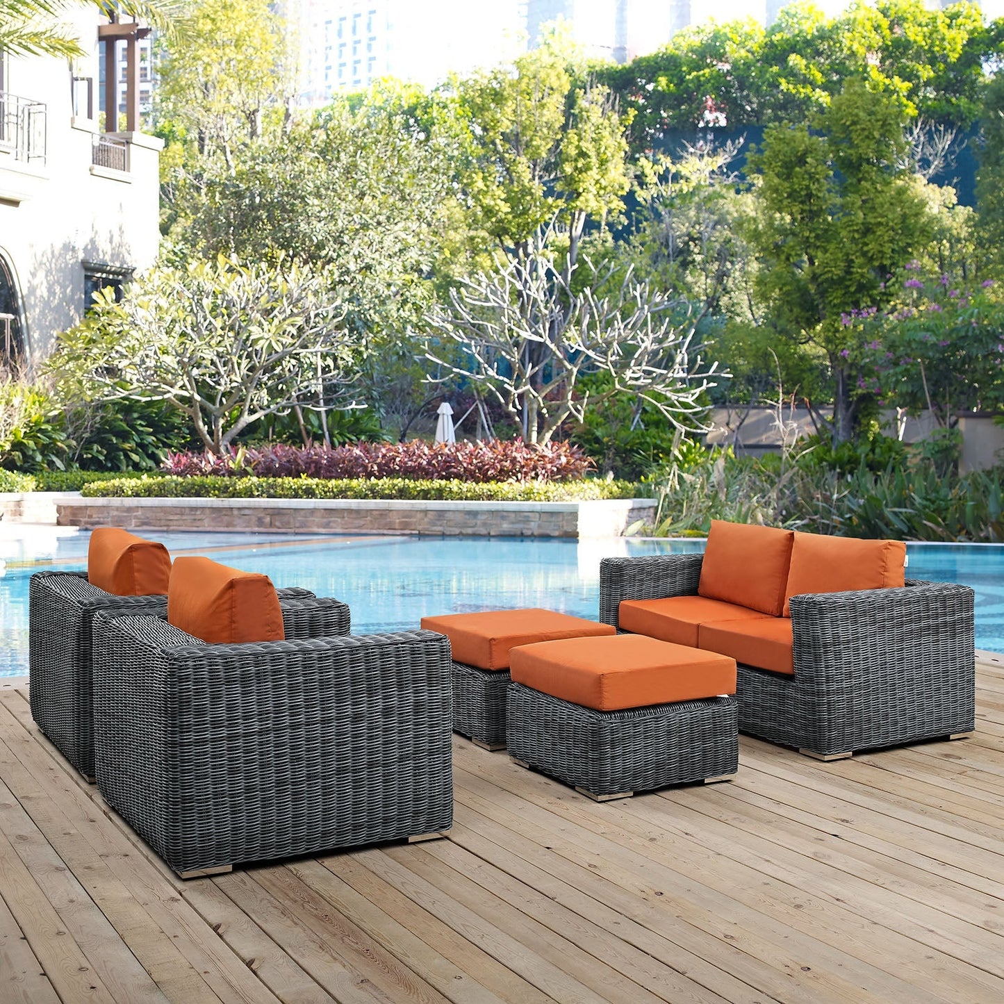 Modway Furniture Summon 5 Piece Outdoor Patio Sunbrella Sectional Set by Modway - EEI-1893-GRY-BEI-SET
