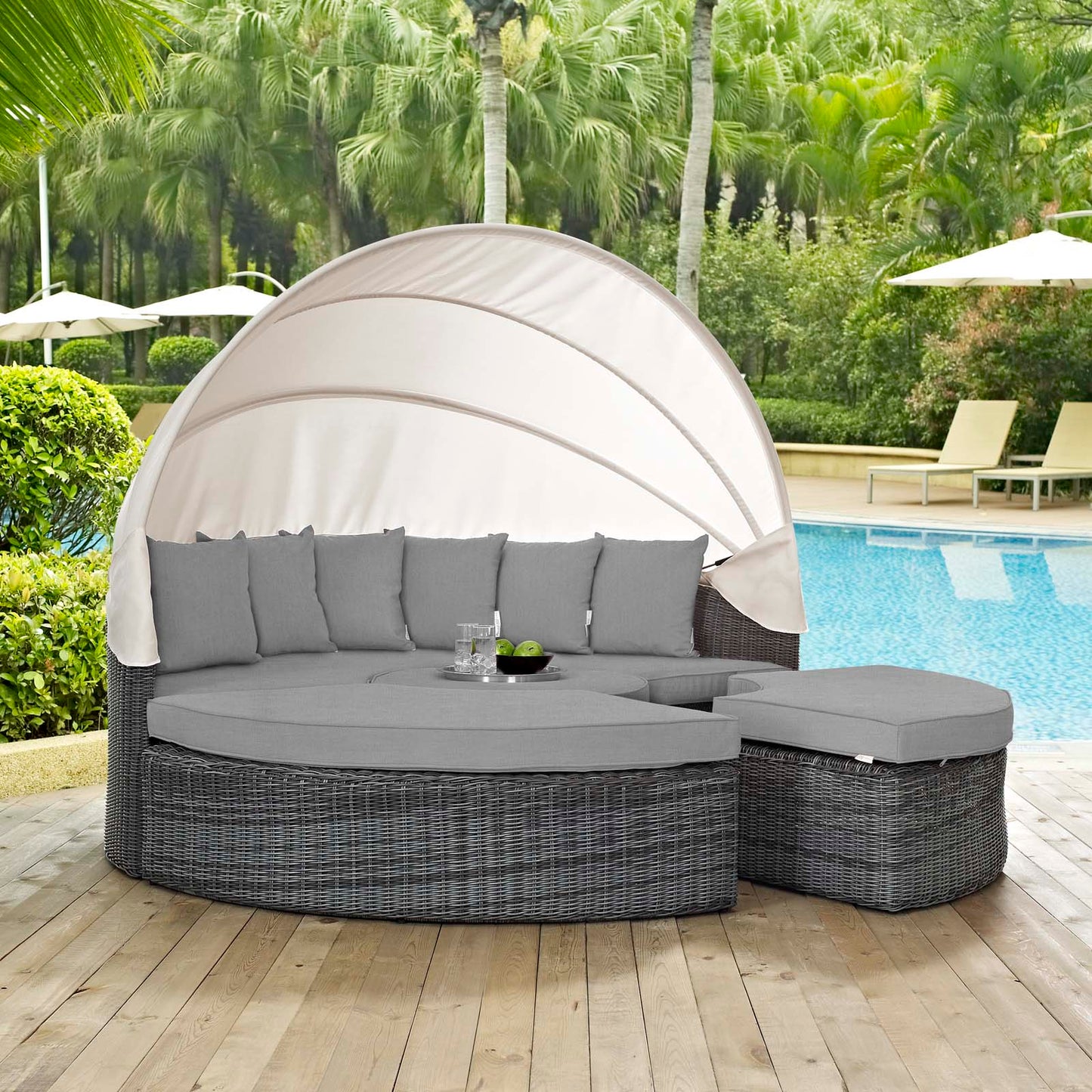 Modway Furniture Summon Canopy Outdoor Patio Sunbrella Daybed by Modway - EEI-1997-GRY-NAV-SET