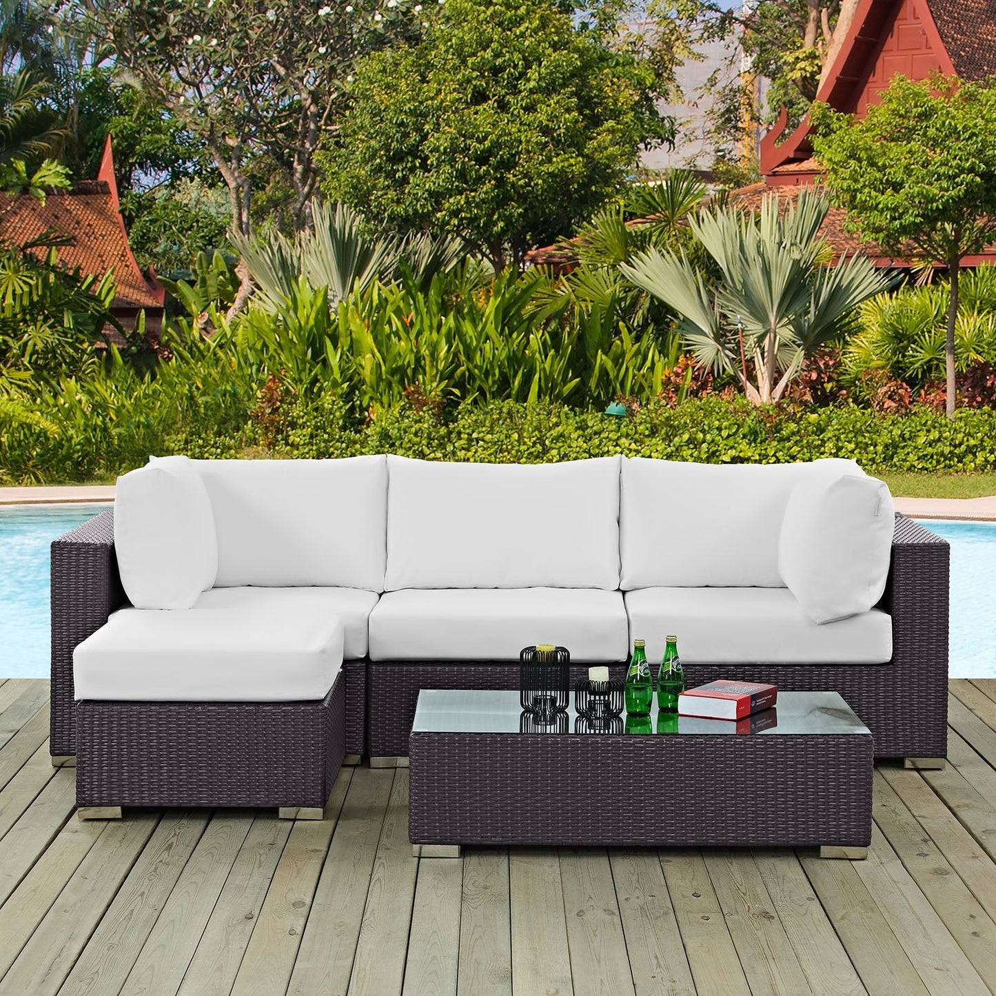 Modway Furniture Convene 5 Piece Outdoor Patio Sectional Set by Modway –EEI-2172-EXP-BEI-SET