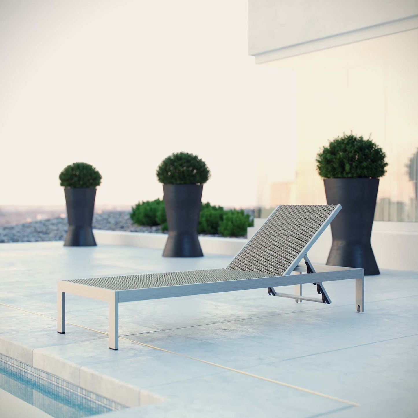 Modway Furniture Shore Outdoor Patio Aluminum Rattan Chaise - EEI-2250-SLV-GRY