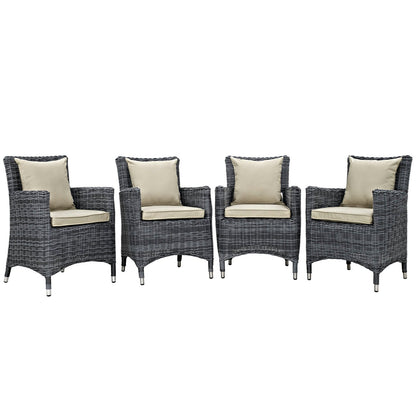 Modway Furniture Summon 4 Piece Outdoor Patio Sunbrella Dining Set - EEI-2314-GRY-BEI-SET