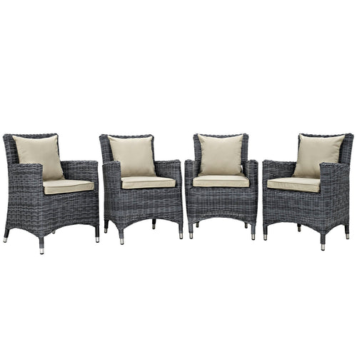 Modway Furniture Summon 4 Piece Outdoor Patio Sunbrella Dining Set - EEI-2314-GRY-BEI-SET