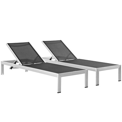 Modway Furniture Shore Chaise Outdoor Patio Aluminum Set of 2 – EEI-2472-SLV-BLK-SET