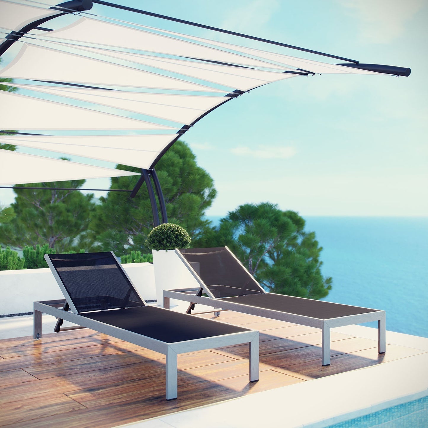 Modway Furniture Shore Chaise Outdoor Patio Aluminum Set of 2 – EEI-2472-SLV-BLK-SET