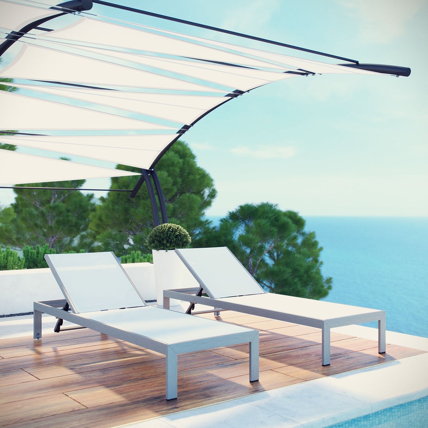 Modway Furniture Shore Chaise Outdoor Patio Aluminum Set of 2 – EEI-2472-SLV-BLK-SET