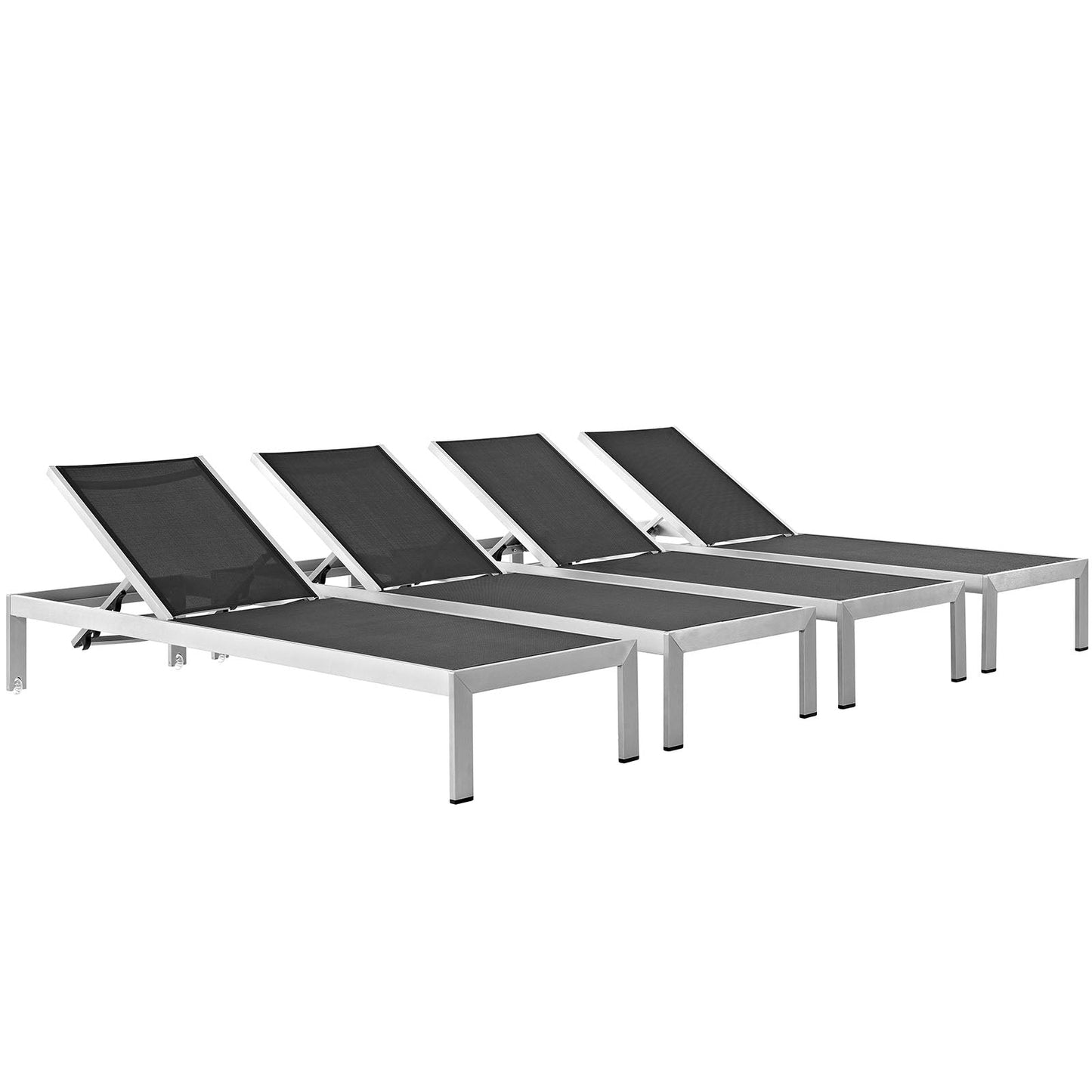 Modway Furniture Shore Chaise Outdoor Patio Aluminum Set of 4 – EEI-2473-SLV-BLK-SET