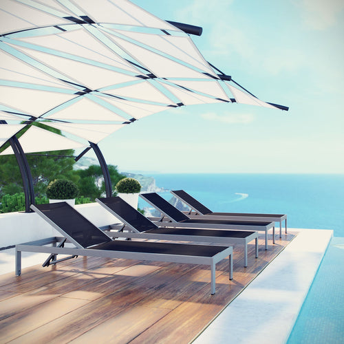 Modway Furniture Shore Chaise Outdoor Patio Aluminum Set of 4 – EEI-2473-SLV-BLK-SET