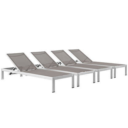 Modway Furniture Shore Chaise Outdoor Patio Aluminum Set of 4 – EEI-2473-SLV-BLK-SET