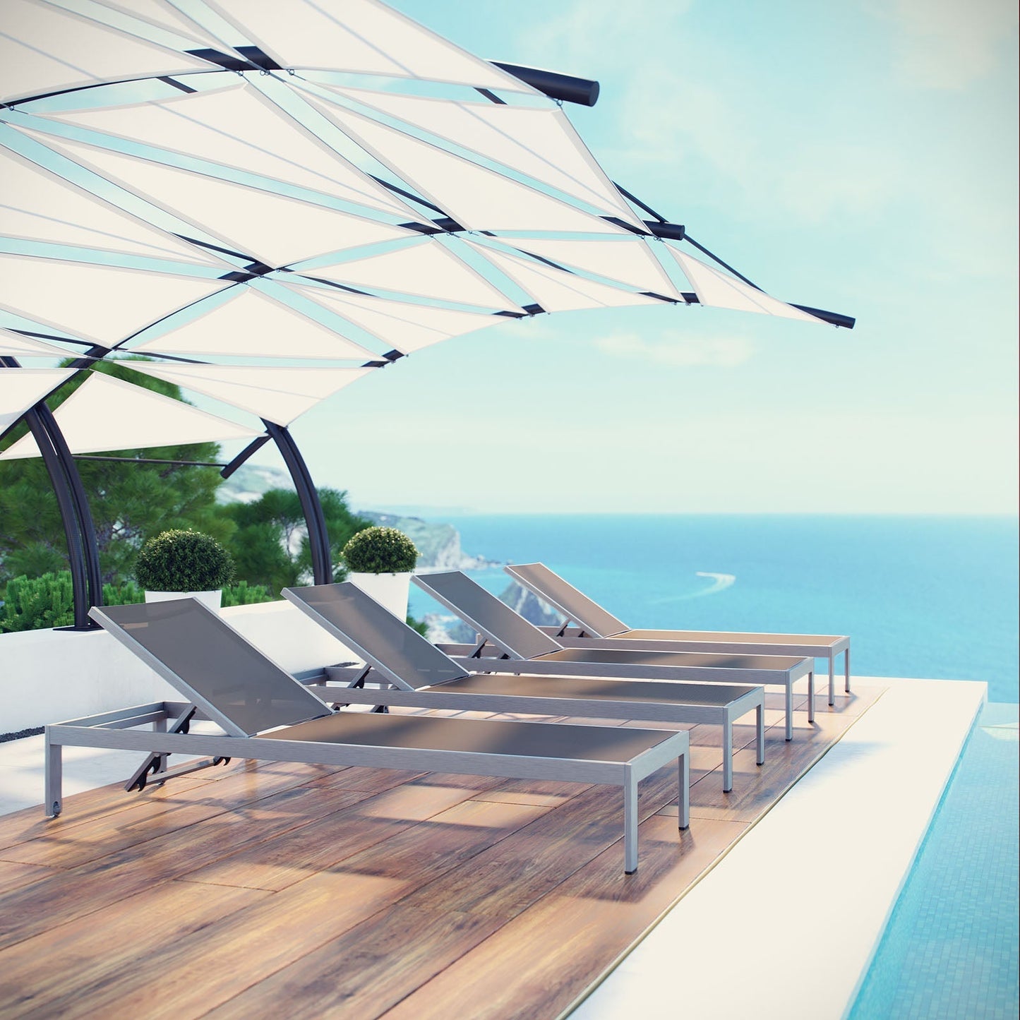 Modway Furniture Shore Chaise Outdoor Patio Aluminum Set of 4 – EEI-2473-SLV-BLK-SET