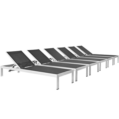 Modway Furniture Shore Chaise Outdoor Patio Aluminum Set of 6 – EEI-2474-SLV-BLK-SET