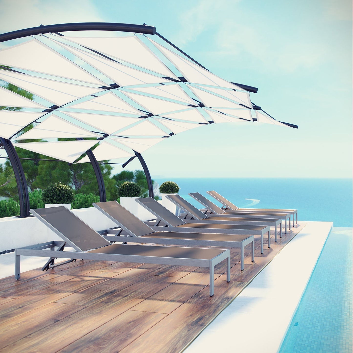 Modway Furniture Shore Chaise Outdoor Patio Aluminum Set of 6 – EEI-2474-SLV-BLK-SET