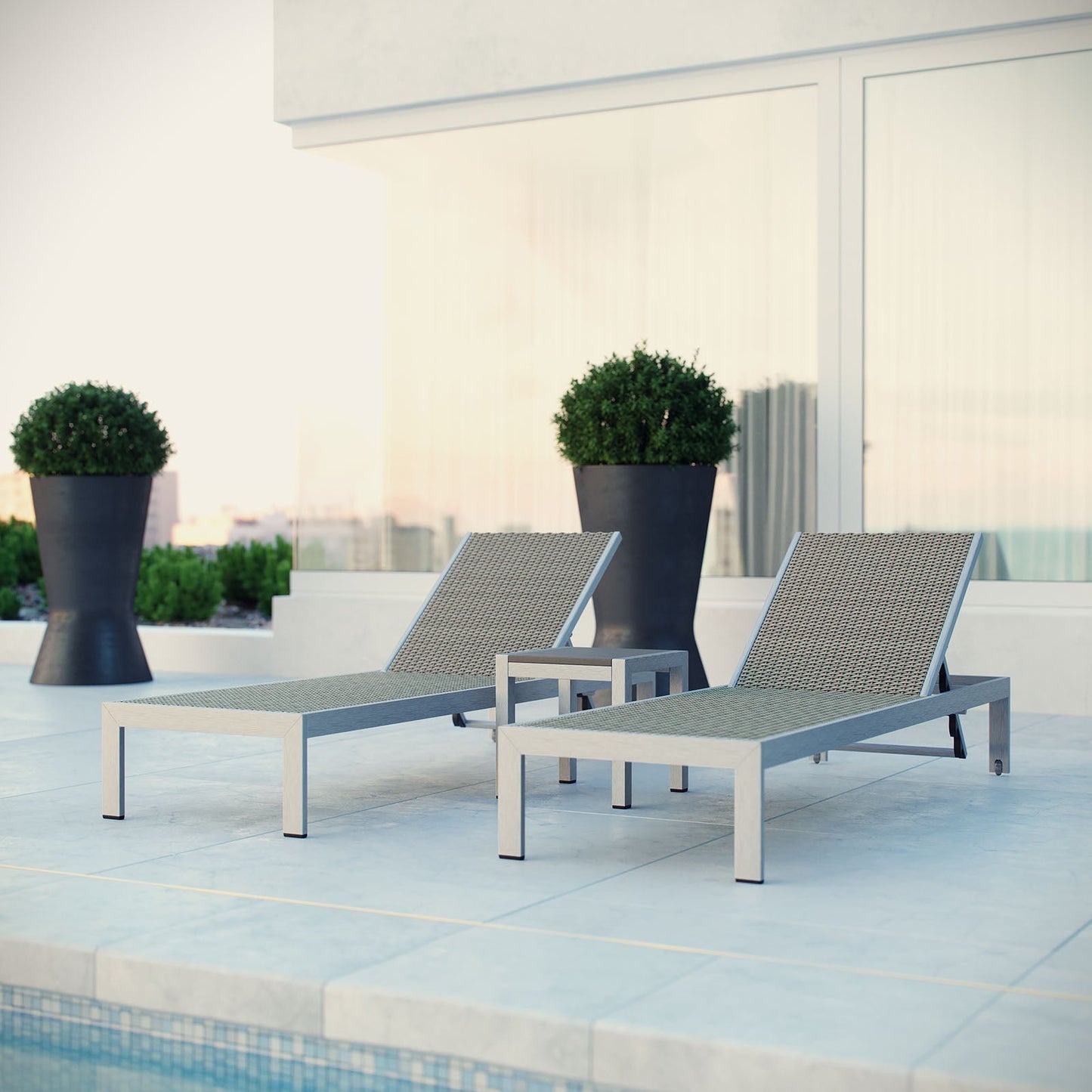 Modway Furniture Shore 3 Piece Outdoor Patio Aluminum Set – EEI-2476-SLV-GRY-SET