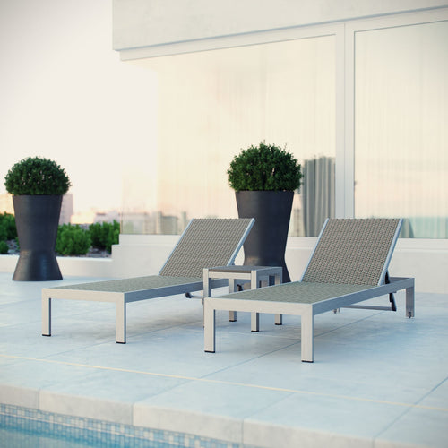 Modway Furniture Shore 3 Piece Outdoor Patio Aluminum Set – EEI-2476-SLV-GRY-SET