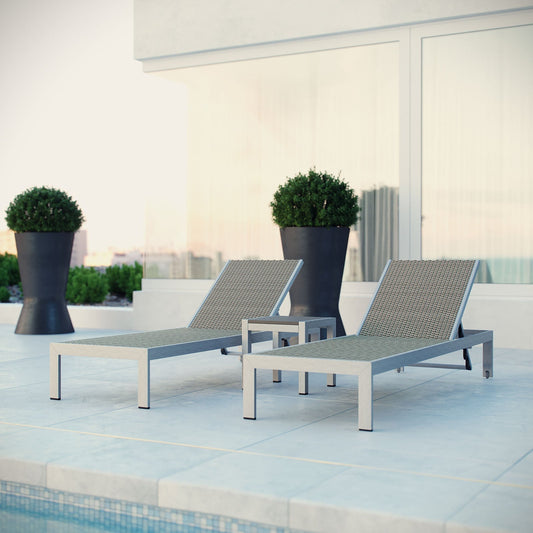 Modway Furniture Shore 3 Piece Outdoor Patio Aluminum Set – EEI-2476-SLV-GRY-SET