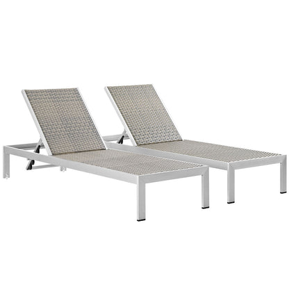 Modway Furniture Shore Chaise Outdoor Patio Aluminum Set of 2 –EEI-2477-SLV-GRY-SET