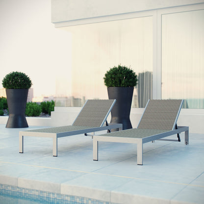 Modway Furniture Shore Chaise Outdoor Patio Aluminum Set of 2 –EEI-2477-SLV-GRY-SET