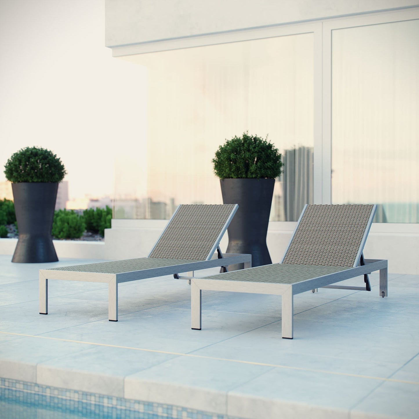 Modway Furniture Shore Chaise Outdoor Patio Aluminum Set of 2 –EEI-2477-SLV-GRY-SET