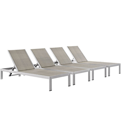 Modway Furniture Shore Chaise Outdoor Patio Aluminum Set of 4 – EEI-2478-SLV-GRY-SET