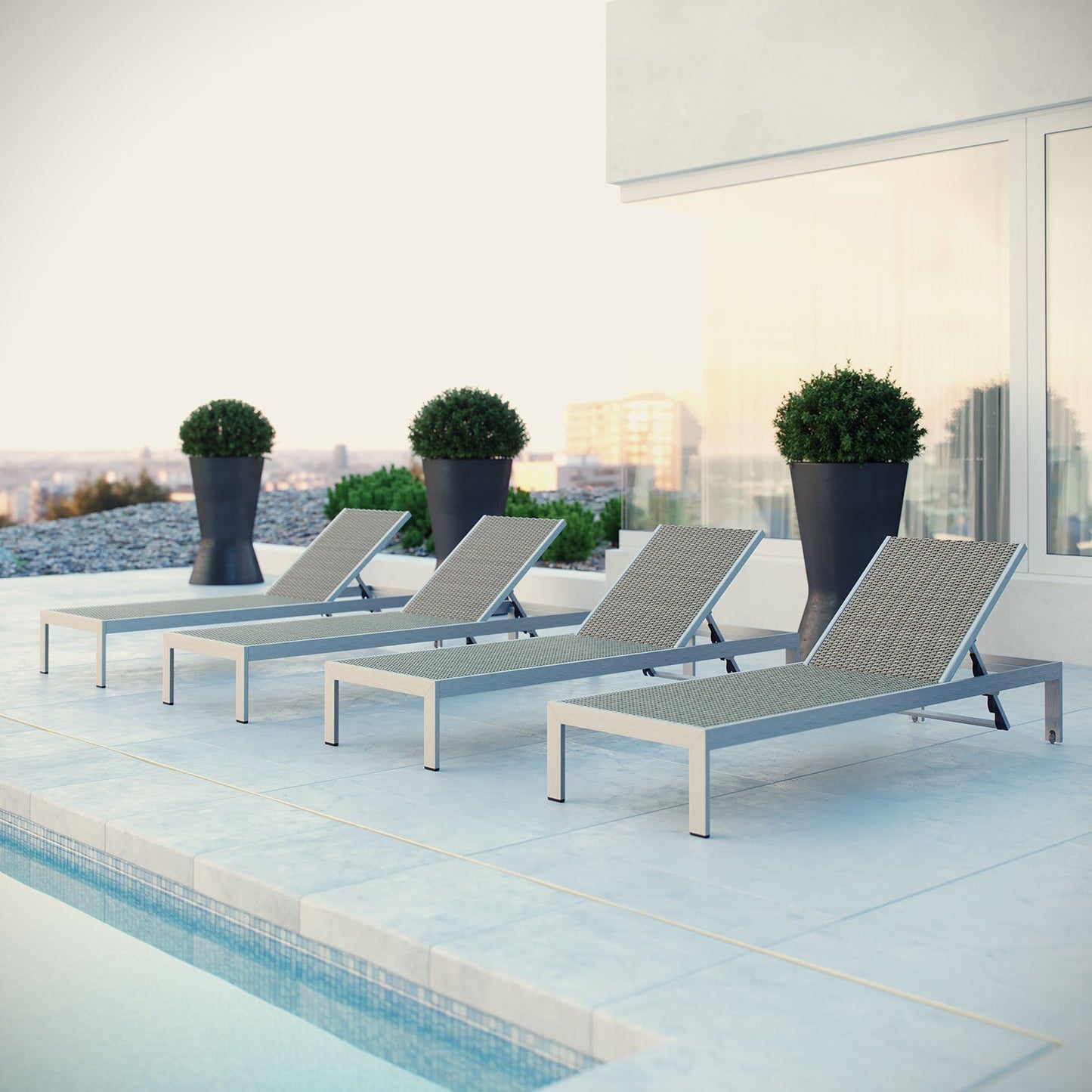 Modway Furniture Shore Chaise Outdoor Patio Aluminum Set of 4 – EEI-2478-SLV-GRY-SET