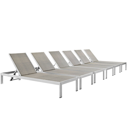 Modway Furniture Shore Chaise Outdoor Patio Aluminum Set of 6 – EEI-2479-SLV-GRY-SET