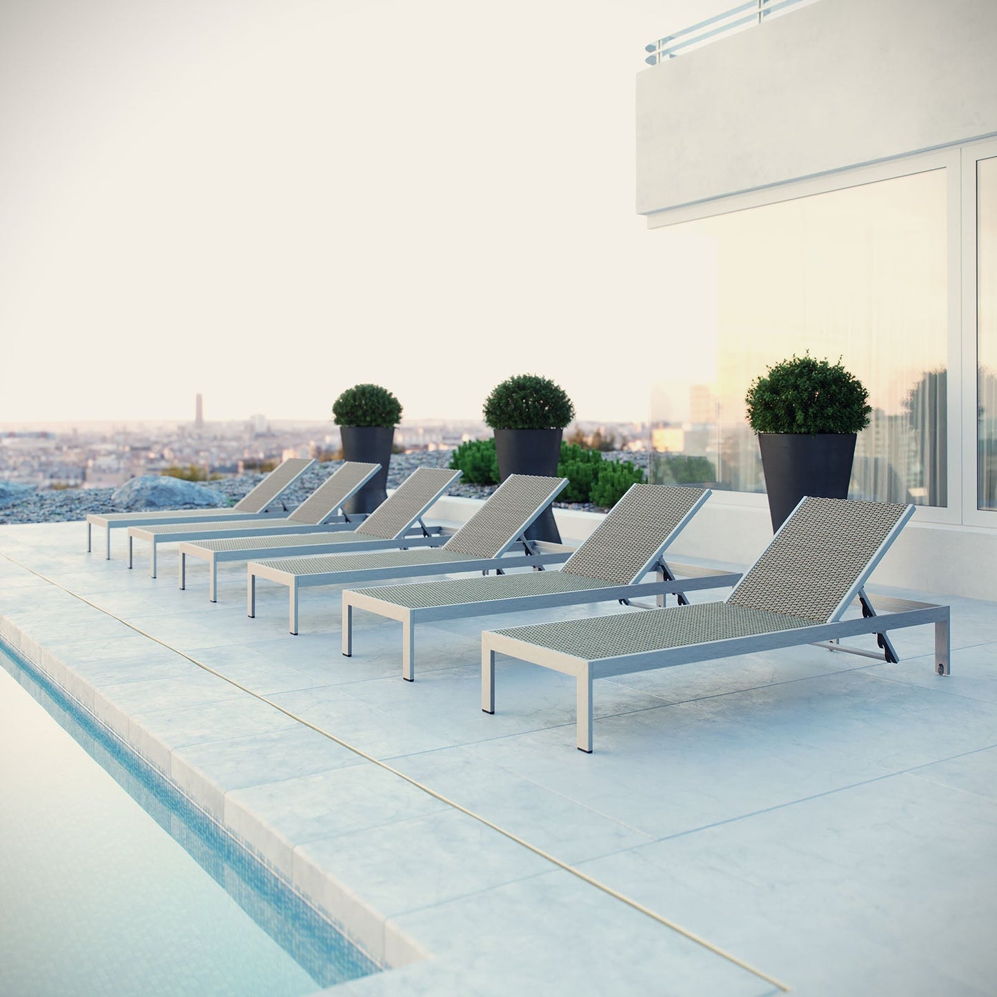 Modway Furniture Shore Chaise Outdoor Patio Aluminum Set of 6 – EEI-2479-SLV-GRY-SET