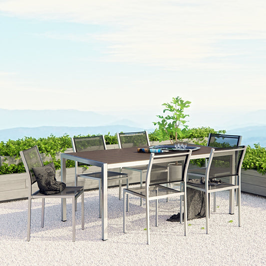 Modway Furniture Shore 7 Piece Outdoor Patio Aluminum Dining Set – EEI-2485-SLV-BLK-SET
