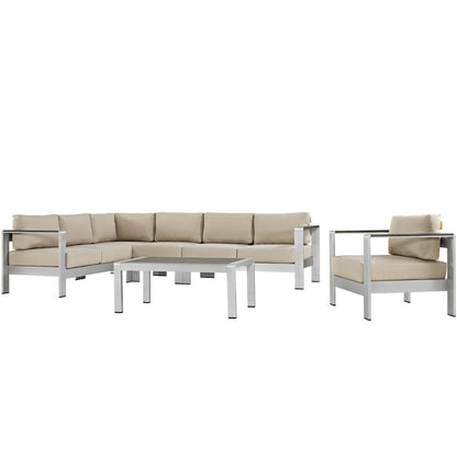 Modway Furniture Shore 6 Piece Outdoor Aluminum Sectional Sofa Set by Modway - EEI-2558-SLV-GRY