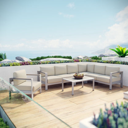 Modway Furniture Shore 6 Piece Outdoor Aluminum Sectional Sofa Set by Modway - EEI-2558-SLV-GRY