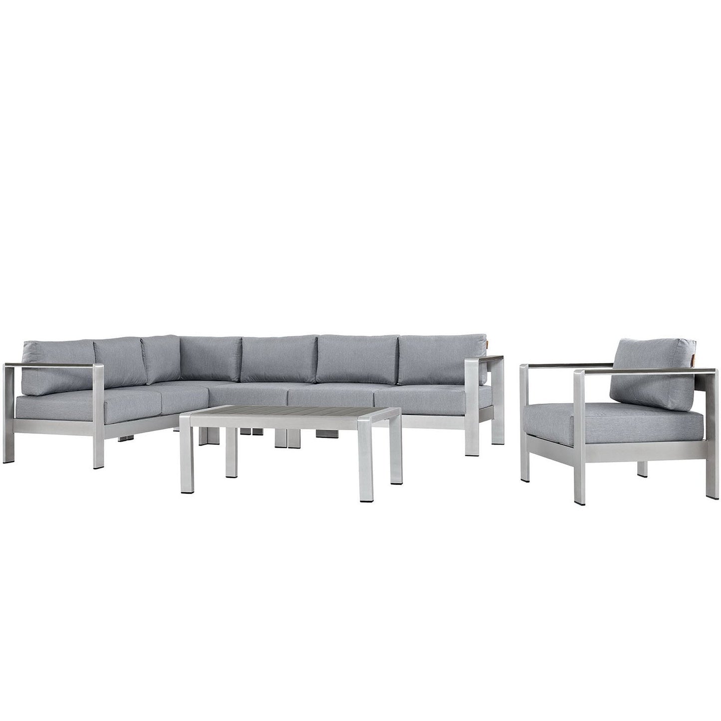 Modway Furniture Shore 6 Piece Outdoor Aluminum Sectional Sofa Set by Modway - EEI-2558-SLV-GRY